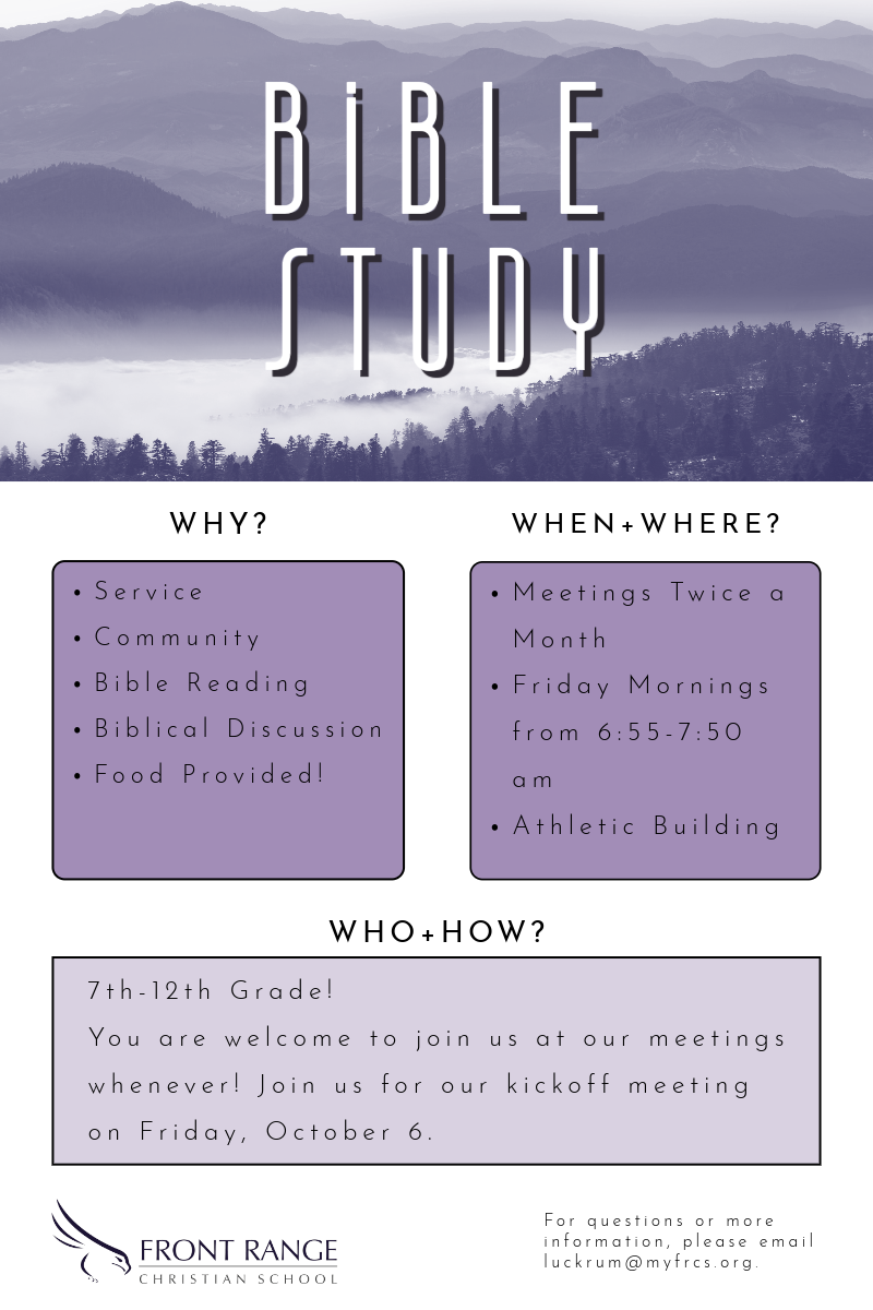 Bible Study at FRCS poster for 2023/2024 school year